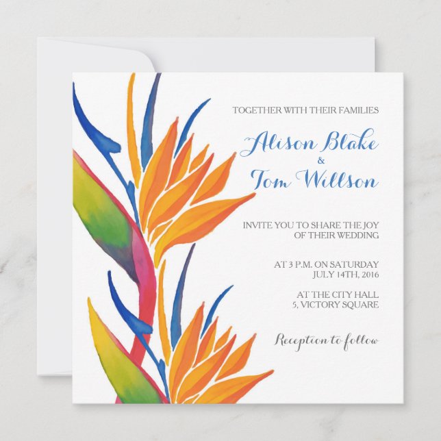 Tropical flower wedding invitation (Front)