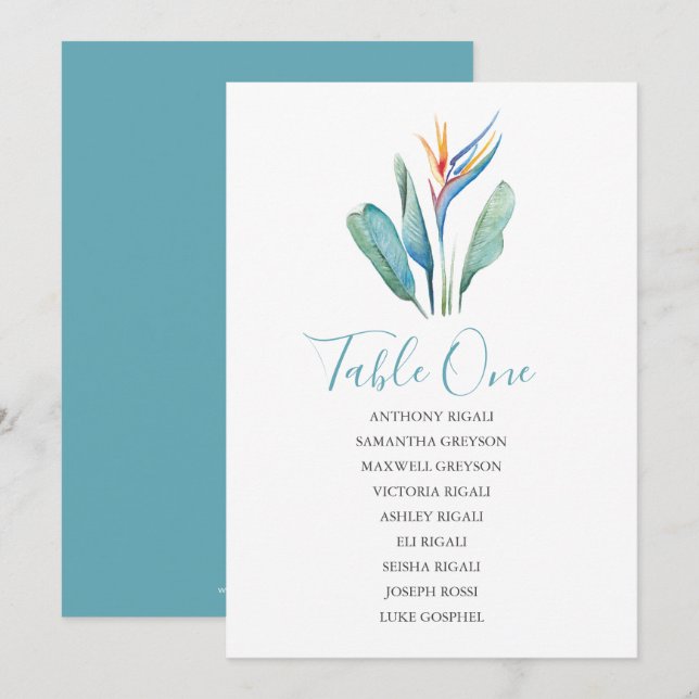 Tropical Flower Wedding Seating Chart Invitation (Front/Back)
