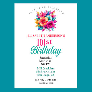 Tropical Flowers 101st Birthday Invitation