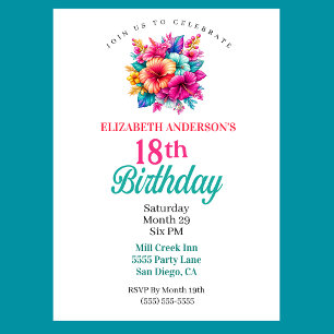Tropical Flowers 18th Birthday Invitation