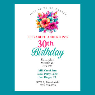 Tropical Flowers 30th Birthday Invitation