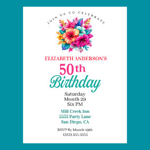 Tropical Flowers 50th Birthday Invitation