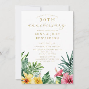 Tropical Flowers 50th Wedding Anniversary Invitation