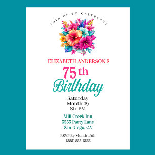 Tropical Flowers 75th Birthday Invitation