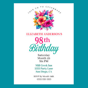 Tropical Flowers 98th Birthday Invitation