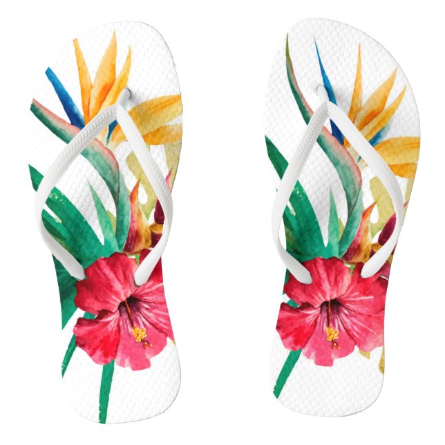 Tropical Flowers Adult Flip Flops (Footbed)