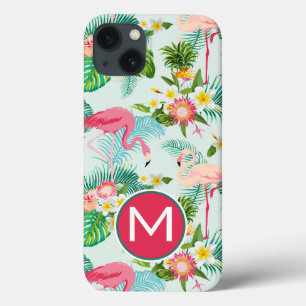 Tropical Flowers And Birds Add Your Initial iPhone 13 Case