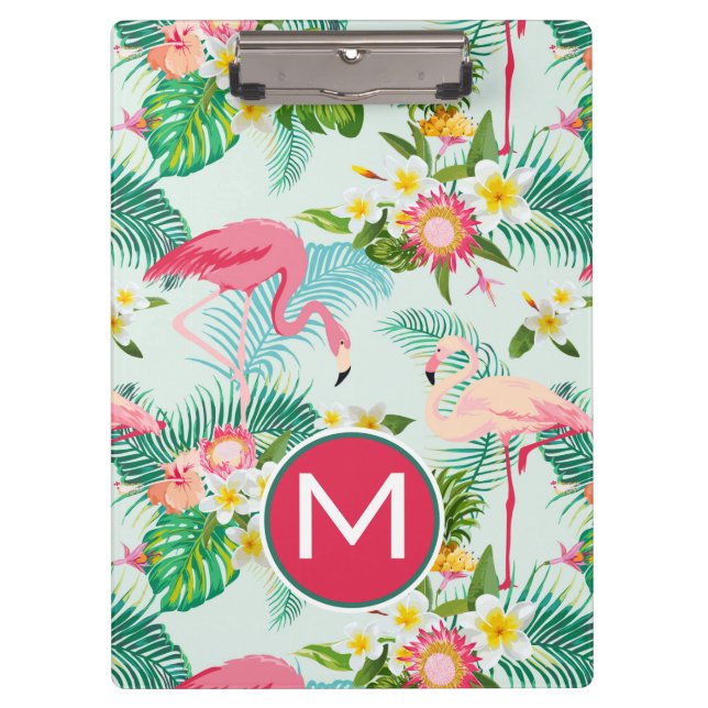 Tropical Flowers And Birds | Add Your Initial Clipboard (Front)