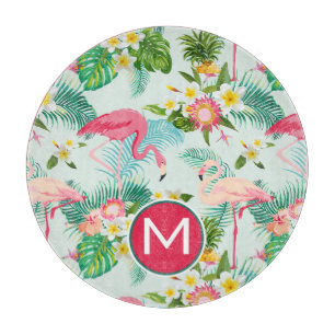 Tropical Flowers And Birds   Add Your Initial Cutting Board