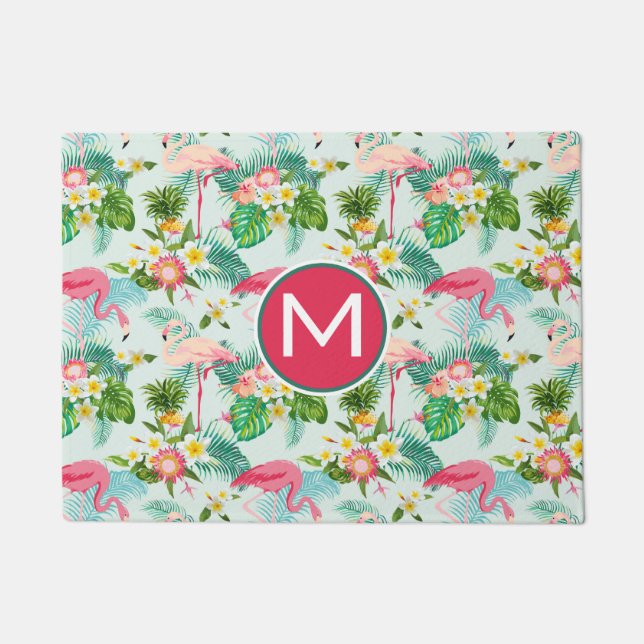 Tropical Flowers And Birds | Add Your Initial Doormat (Front)