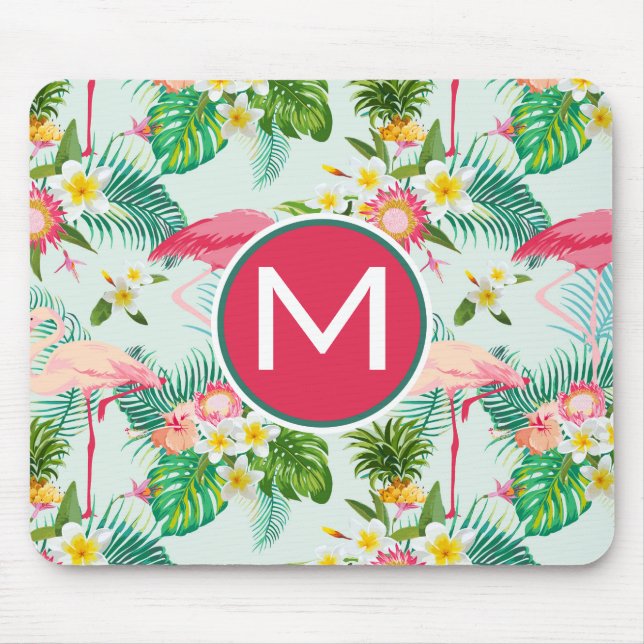 Tropical Flowers And Birds | Add Your Initial Mouse Mat (Front)