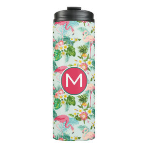 Tropical Flowers And Birds Add Your Initial Thermal Tumbler
