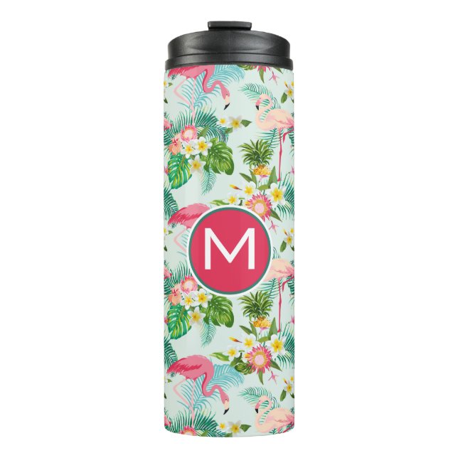 Tropical Flowers And Birds | Add Your Initial Thermal Tumbler (Front)