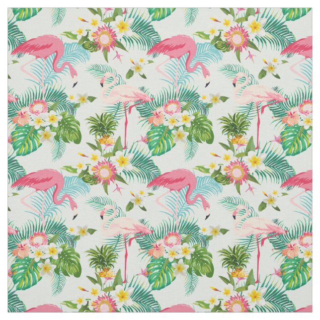 Tropical Flowers And Birds Fabric (Swatch)