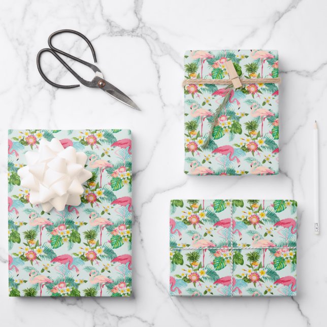 Tropical Flowers And Birds Wrapping Paper Sheet (Front)