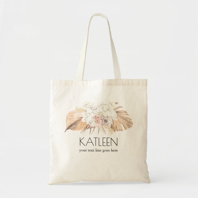 Tropical Flowers and Dried Palm Leaves Foliage Tote Bag (Front)