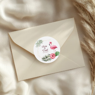 Tropical Flowers and Flamingo Wedding  Classic Round Sticker