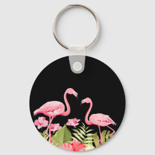 Tropical Flowers And Flamingos-32146 Key Ring