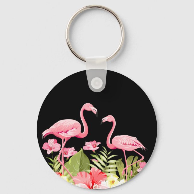 Tropical Flowers And Flamingos-32146 Key Ring (Front)