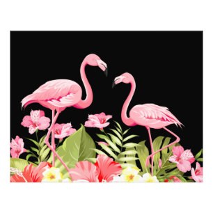 Tropical Flowers And Flamingos-32146 Photo Print