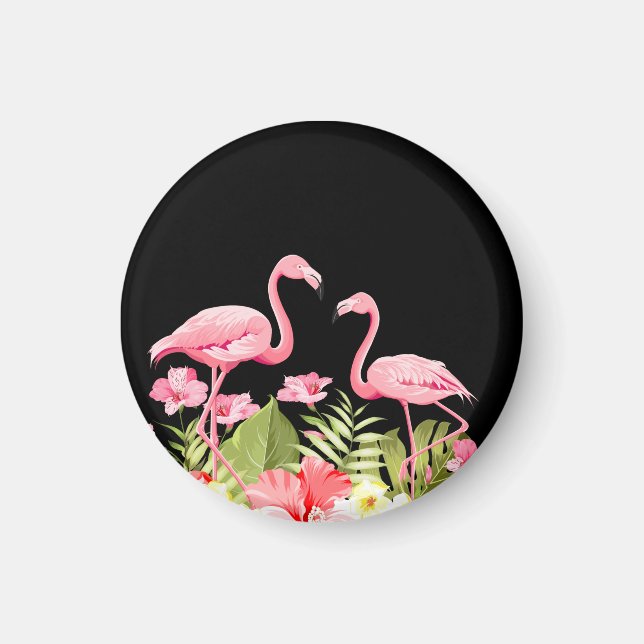 Tropical Flowers and Flamingos Design Magnet (Front)