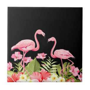 Tropical Flowers and Flamingos Design Tile