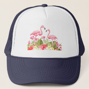 Tropical Flowers and Flamingos Design Trucker Hat