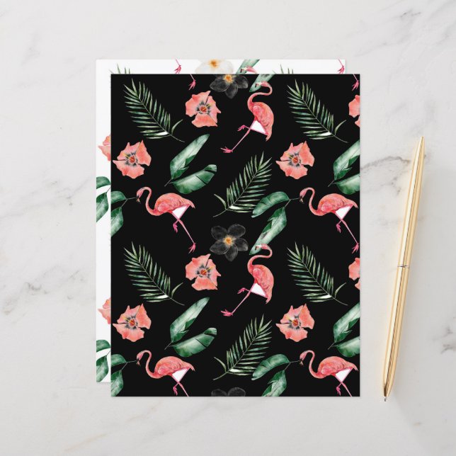 Tropical Flowers and Flamingos  Scrapbook Paper (Front/Back In Situ)