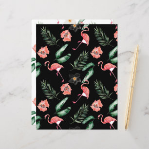 Tropical Flowers and Flamingos  Scrapbook Paper