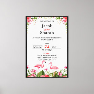 Tropical Flowers and Flamingos Wedding Template Canvas Print