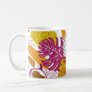 Tropical flowers and fruits,bright exotic print coffee mug