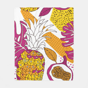 Tropical flowers and fruits,bright exotic print fleece blanket