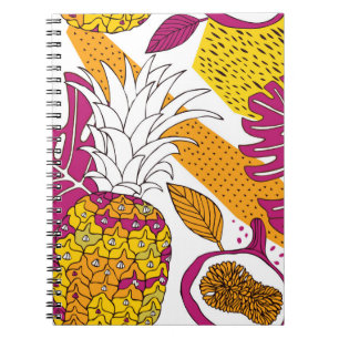 Tropical flowers and fruits,bright exotic print notebook