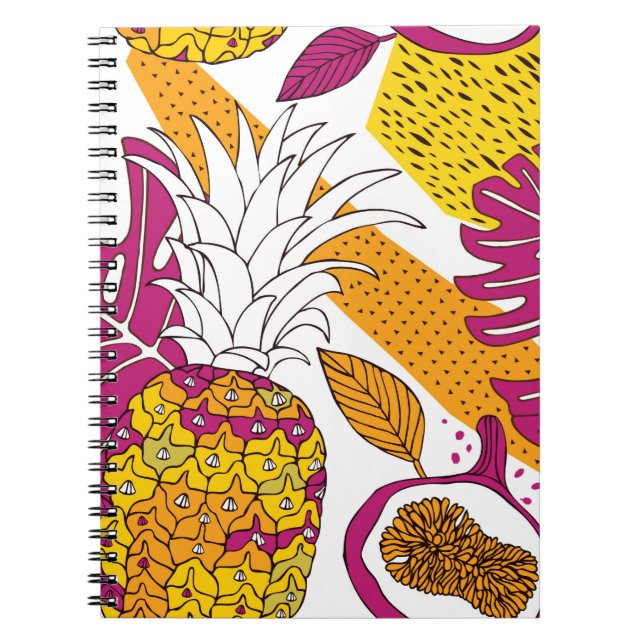 Tropical flowers and fruits,bright exotic print notebook (Front)