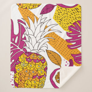Tropical flowers and fruits,bright exotic print sherpa blanket