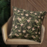 Tropical Flowers and Greenery Black Cushion<br><div class="desc">A beautiful pattern of tropical flowers and greenery on black,  this throw pillow comes in several sizes and materials and is a fun addition to your home decor. MATCHING items in our store.</div>