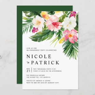 Tropical Flowers and Greenery Engagement Party Invitation