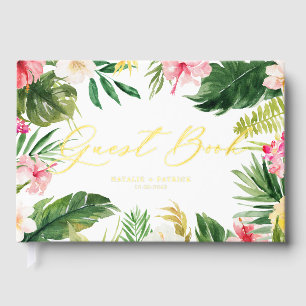 Tropical Flowers and Greenery Frame Summer Wedding Guest Book