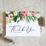 Tropical Flowers and Greenery Summer Birthday Thank You Card<br><div class="desc">Send thanks with this customisable tropical thank you card. It features a watercolour garland of plumeria,  hibiscus,  palm leaves,  and other tropical greenery and flowers. Personalise by adding your details. This tropical thank you card is perfect for summer baby showers,  graduations,  birthdays,  and more. Matching items are available.</div>