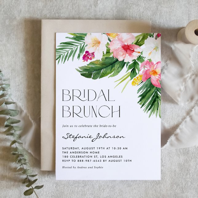 Tropical Flowers and Greenery Summer Bridal Brunch Invitation (Creator Uploaded)