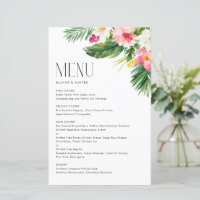 Tropical Flowers and Greenery Summer Menu Card