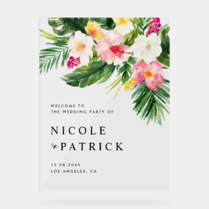 Tropical Flowers and Greenery Summer Wedding Acrylic Sign
