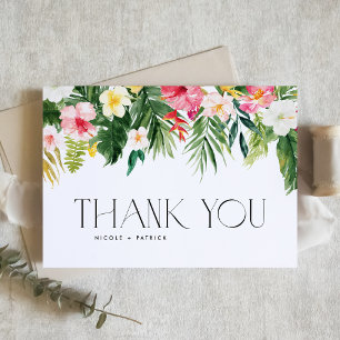 Tropical Flowers and Greenery Summer Wedding Thank You Card