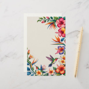 Tropical Flowers And Hummingbirds Stationery
