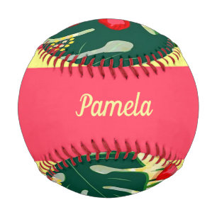 Tropical flowers and leaves baseball