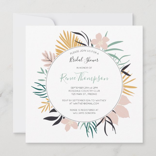 Tropical Flowers and Leaves Bridal Shower Invitation (Front)