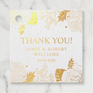Tropical flowers and leaves frame favour tags