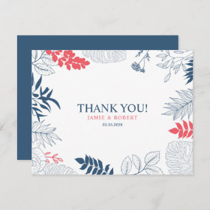 Tropical flowers and leaves frame invitation