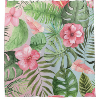 Tropical Flowers and Leaves Iredescant Shower Curtain