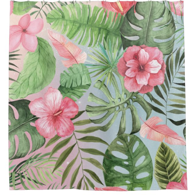 Tropical Flowers and Leaves Iredescant Shower Curtain (Front)